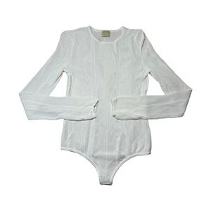 TORN BY RONNY KOBO Mesh Knit Long Sleeve Bodysuit White Size M